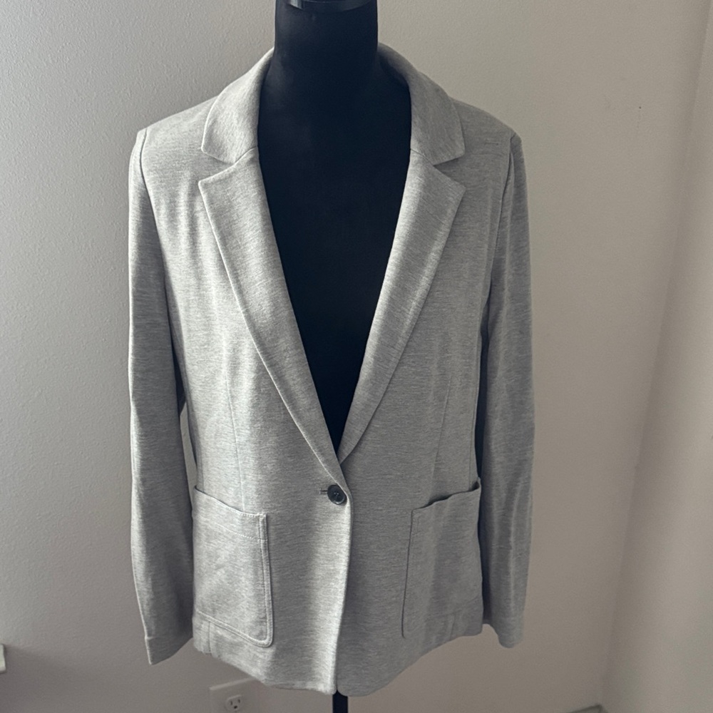 LOFT Petites light Gray Knit Ponte single front Blazer front Pockets Sz LP NWT - Picture 2 of 10